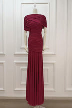 Burgundy Mesh Mermaid Evening Gown Flowering Girl