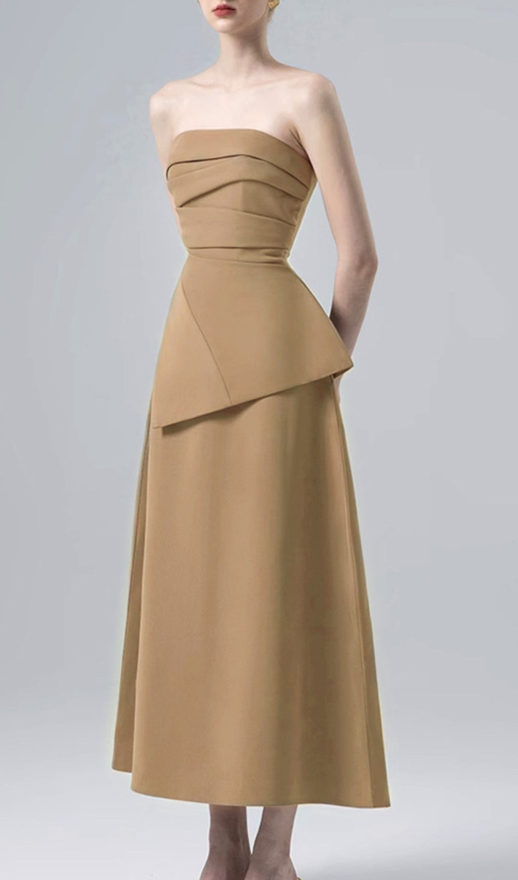 Binh Khaki Strapless Midi Dress Flowering Girl