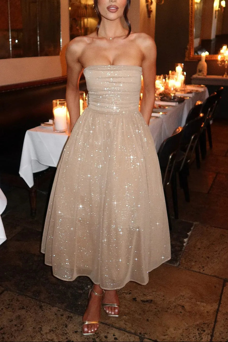 Marissa Midi Dress - Gold Sparkle Flowering Girl