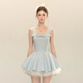 Spliced Mesh Puffy Mini Dress Flowering Girl