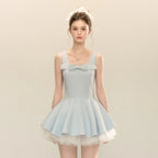 Spliced Mesh Puffy Mini Dress Flowering Girl