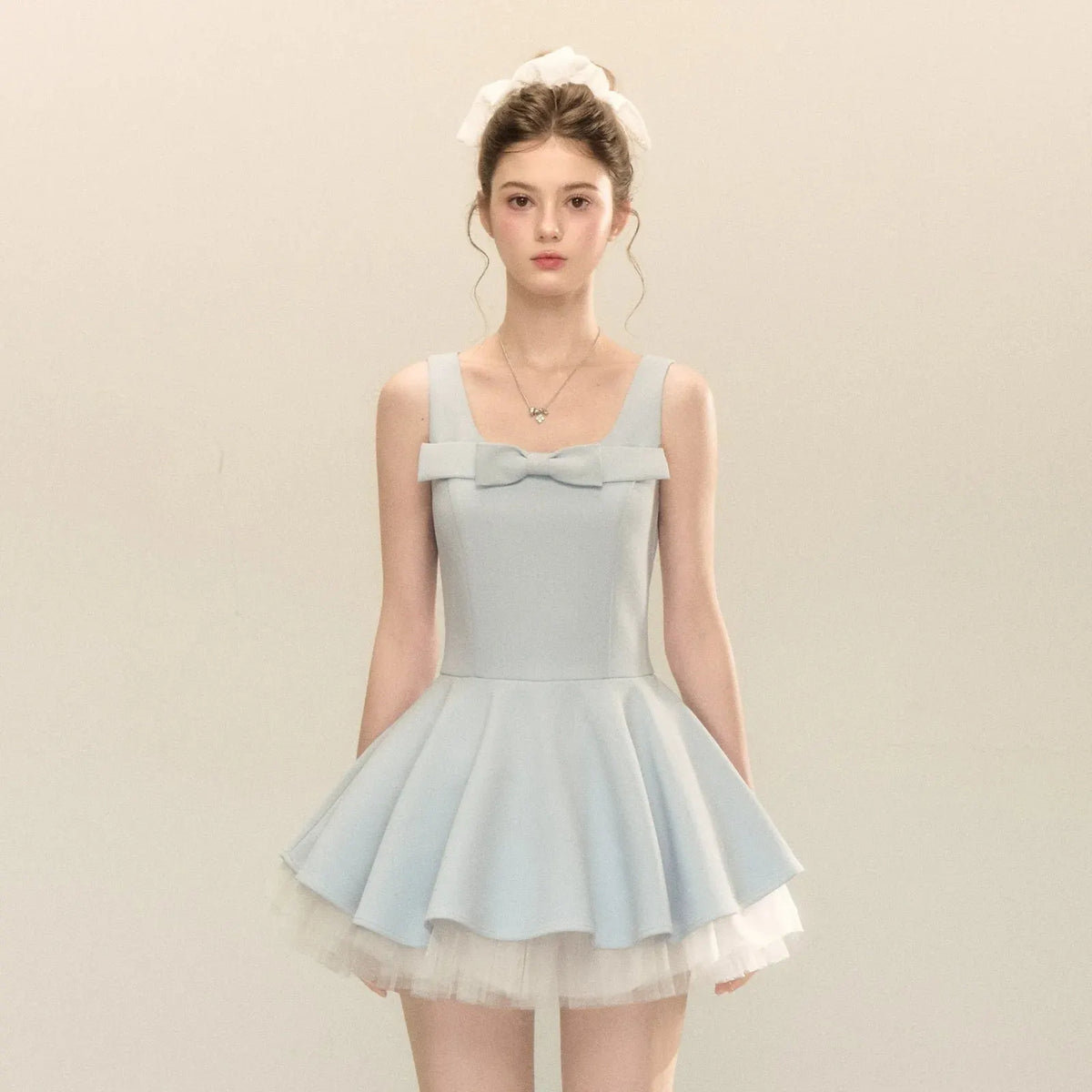 Spliced Mesh Puffy Mini Dress Flowering Girl