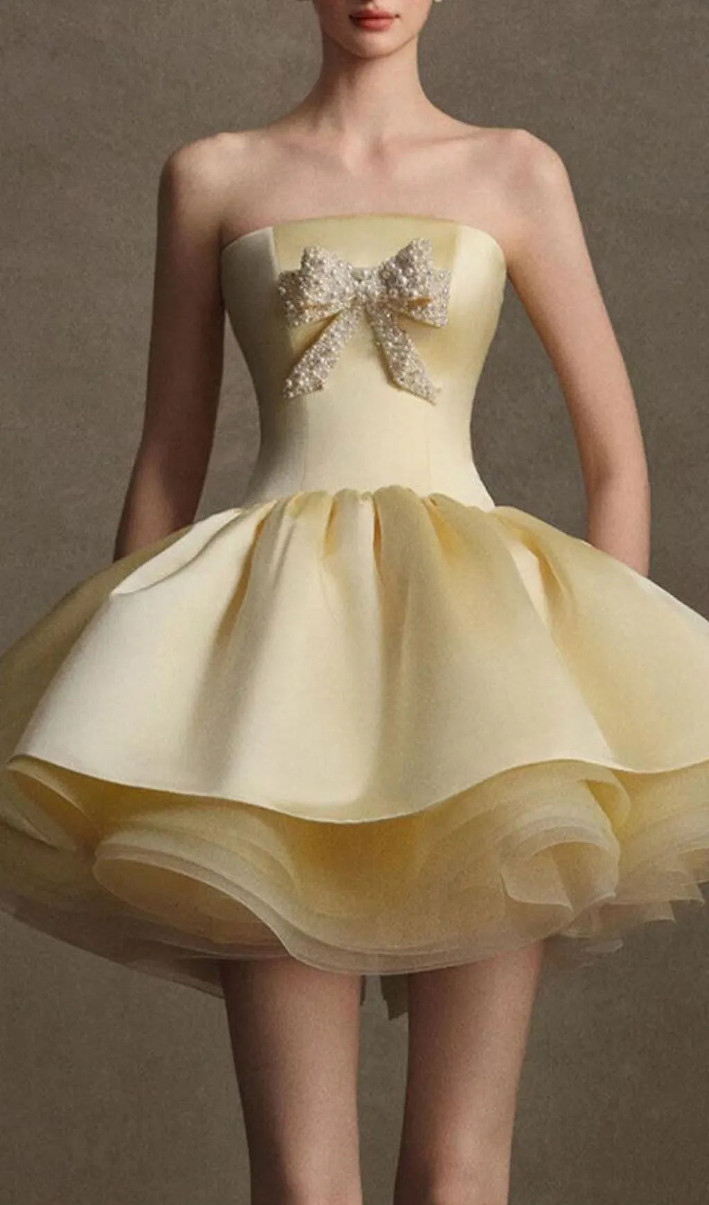 Kristel Yellow Strapless Bow Mini Dress Flowering Girl
