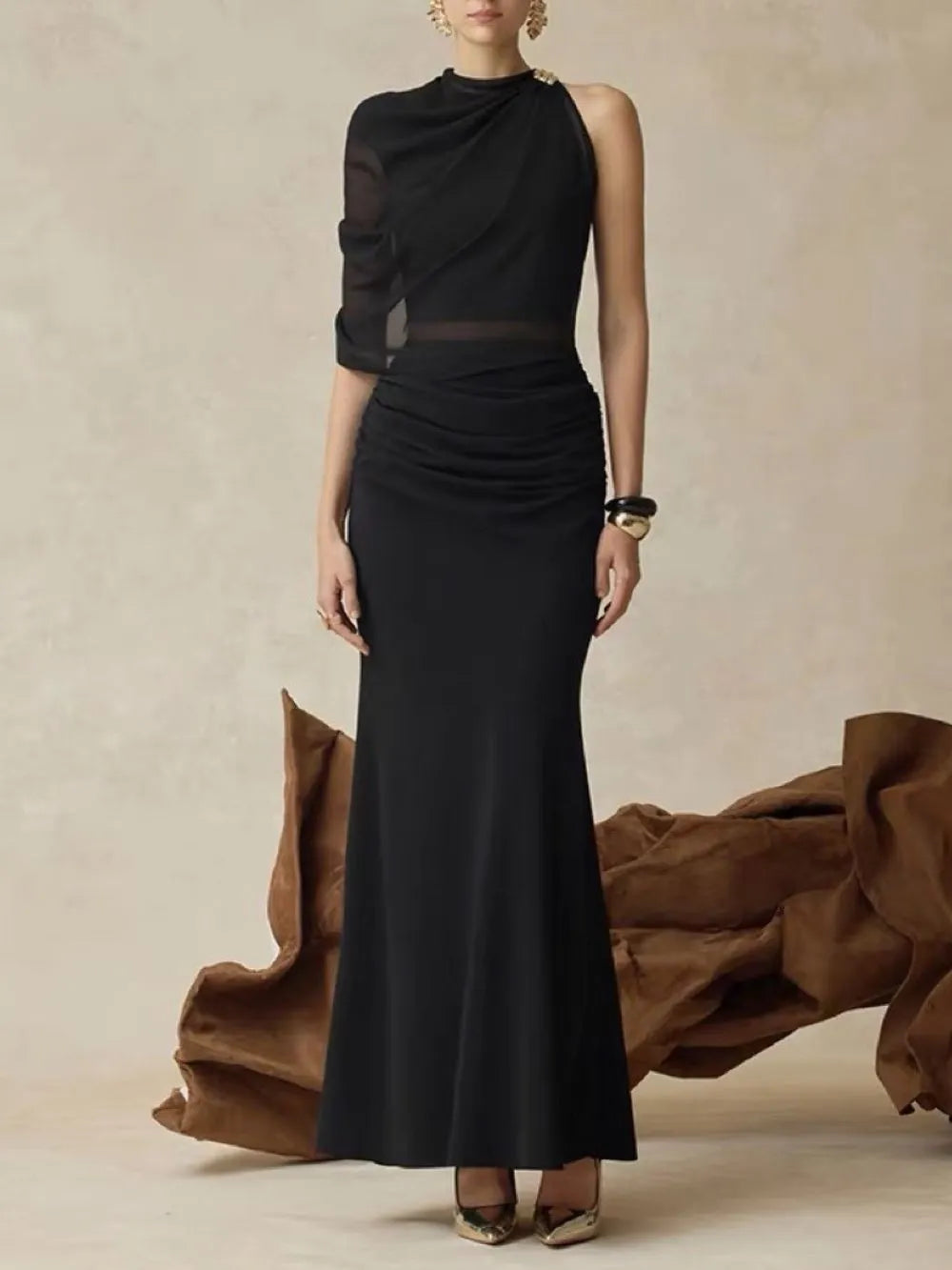 Maisy Black Ruched Maxi Dress Flowering Girl