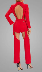Cutout Backless Three Piece Set In Red Flowering Girl
