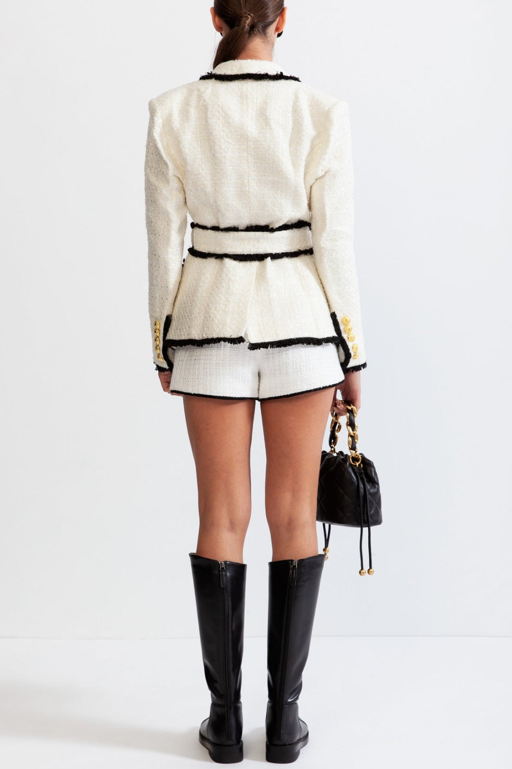 Mishka Breasted Tweed Jacket - White Flowering Girl