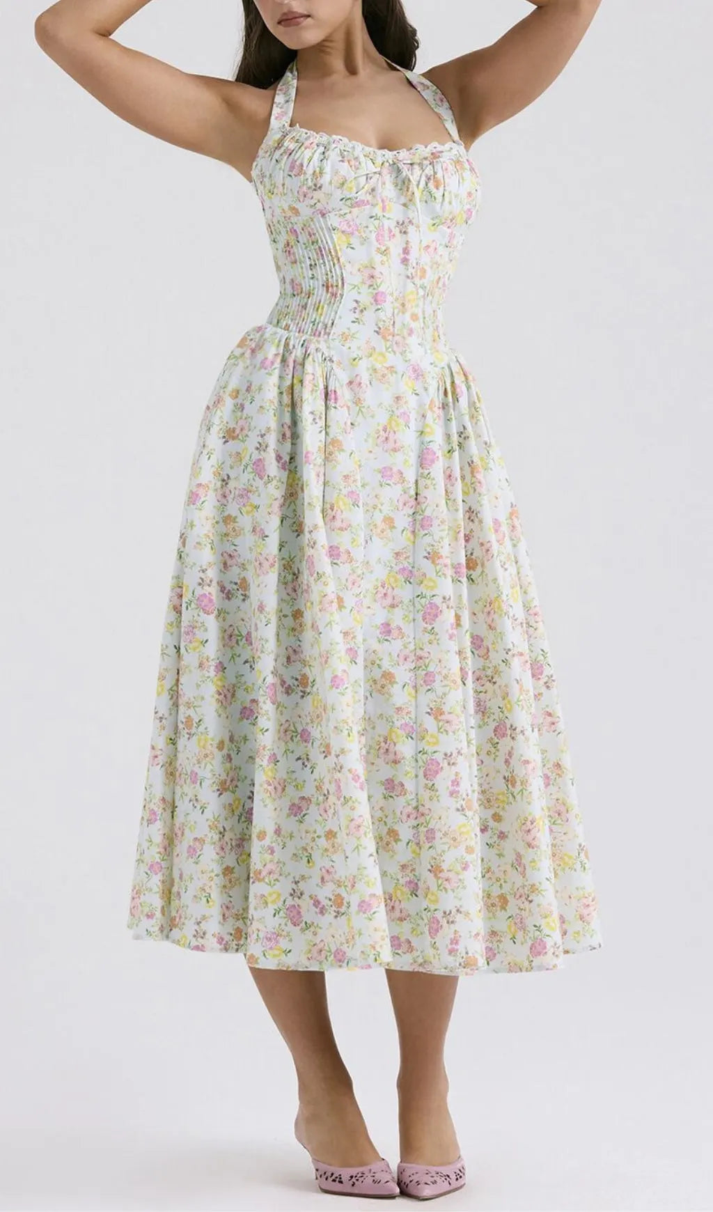 Allegro Green Floral Midi Dress Flowering Girl