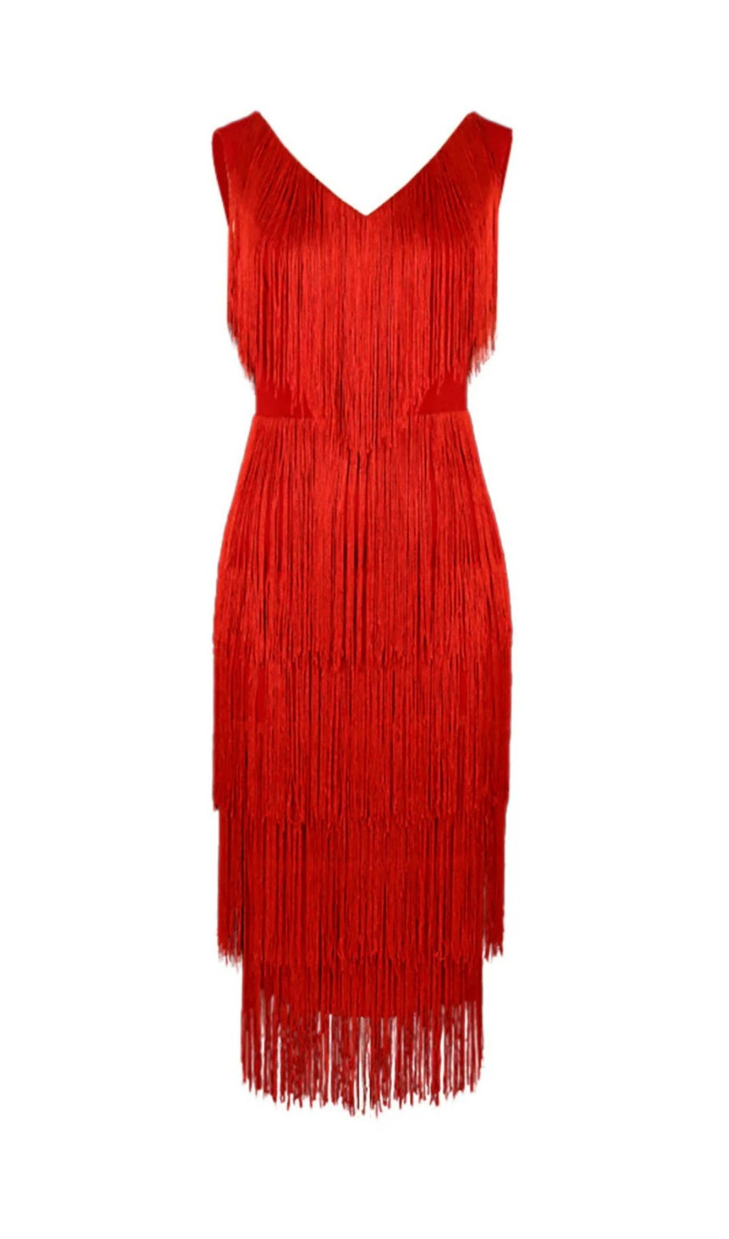 Chava Red V-Neck Fringe Midi Dress Flowering Girl
