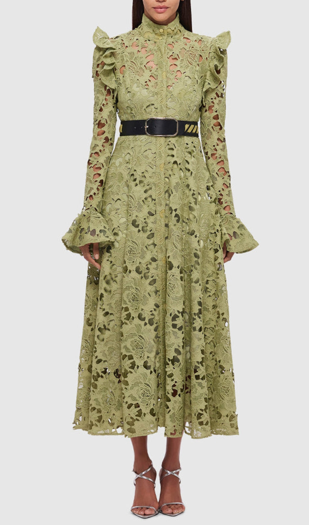 Adora Olive Lace Sleeve Midi Dress Flowering Girl