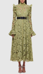 Adora Olive Lace Sleeve Midi Dress Flowering Girl