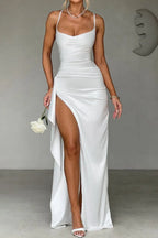 White Suspender Slits Maxi Dress Flowering Girl