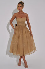 Marissa Midi Dress - Gold Sparkle Flowering Girl