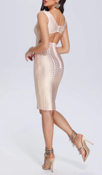 METALLIC BANDAGE MIDI DRESS IN APRICOT Flowering Girl