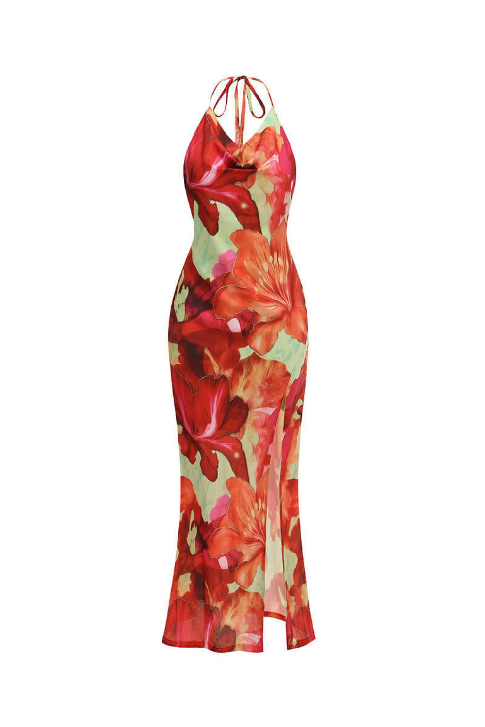 Falling Tropical Bloom High Slit Maxi Dress Flowering Girl