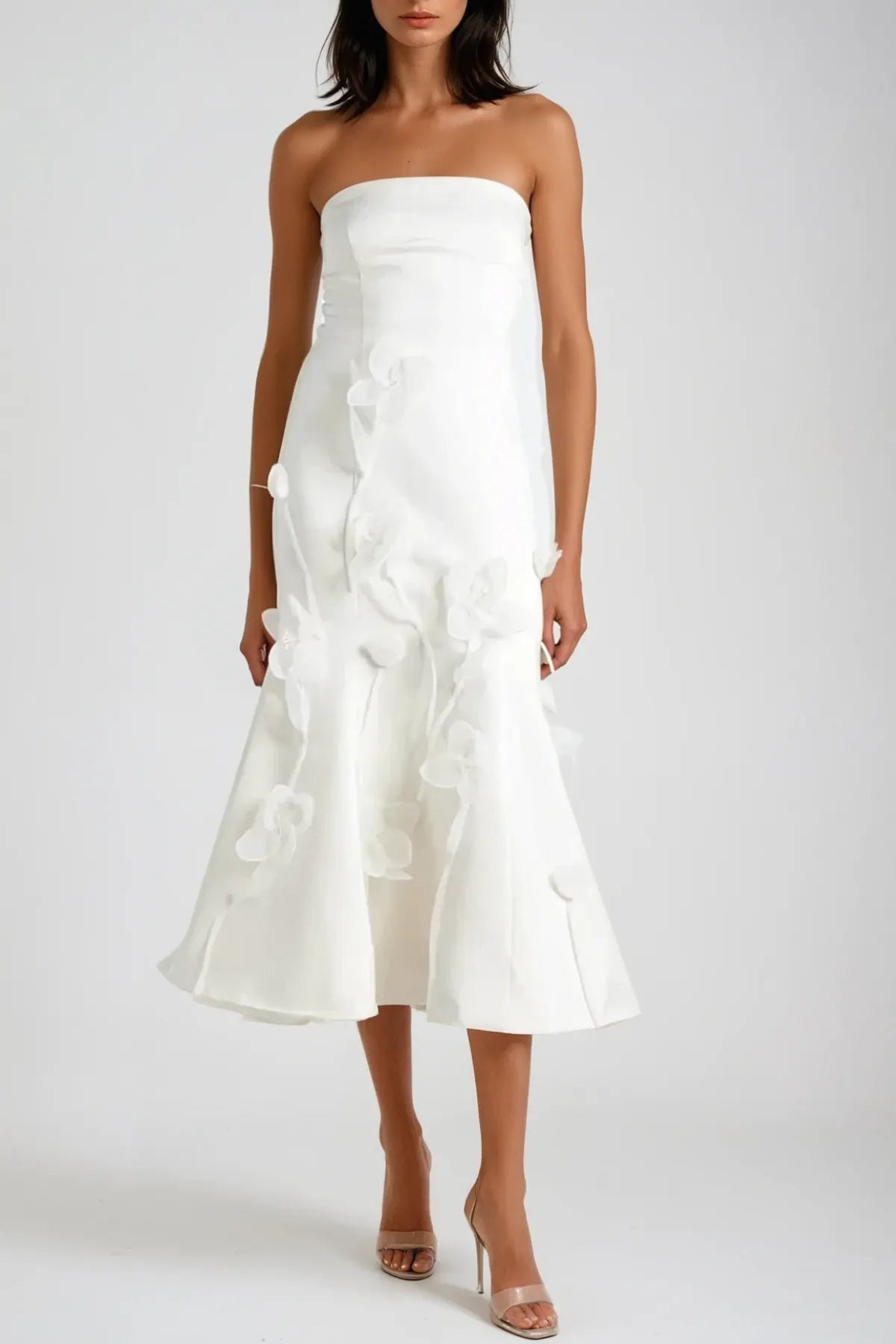 Aren Strapless Flower Ruffle Midi Dress Flowering Girl