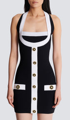 Clotho Black Halter Button Mini Bandage Dress Flowering Girl