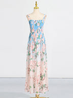 xaviera pleated silk chiffon gown in blue Flowering Girl