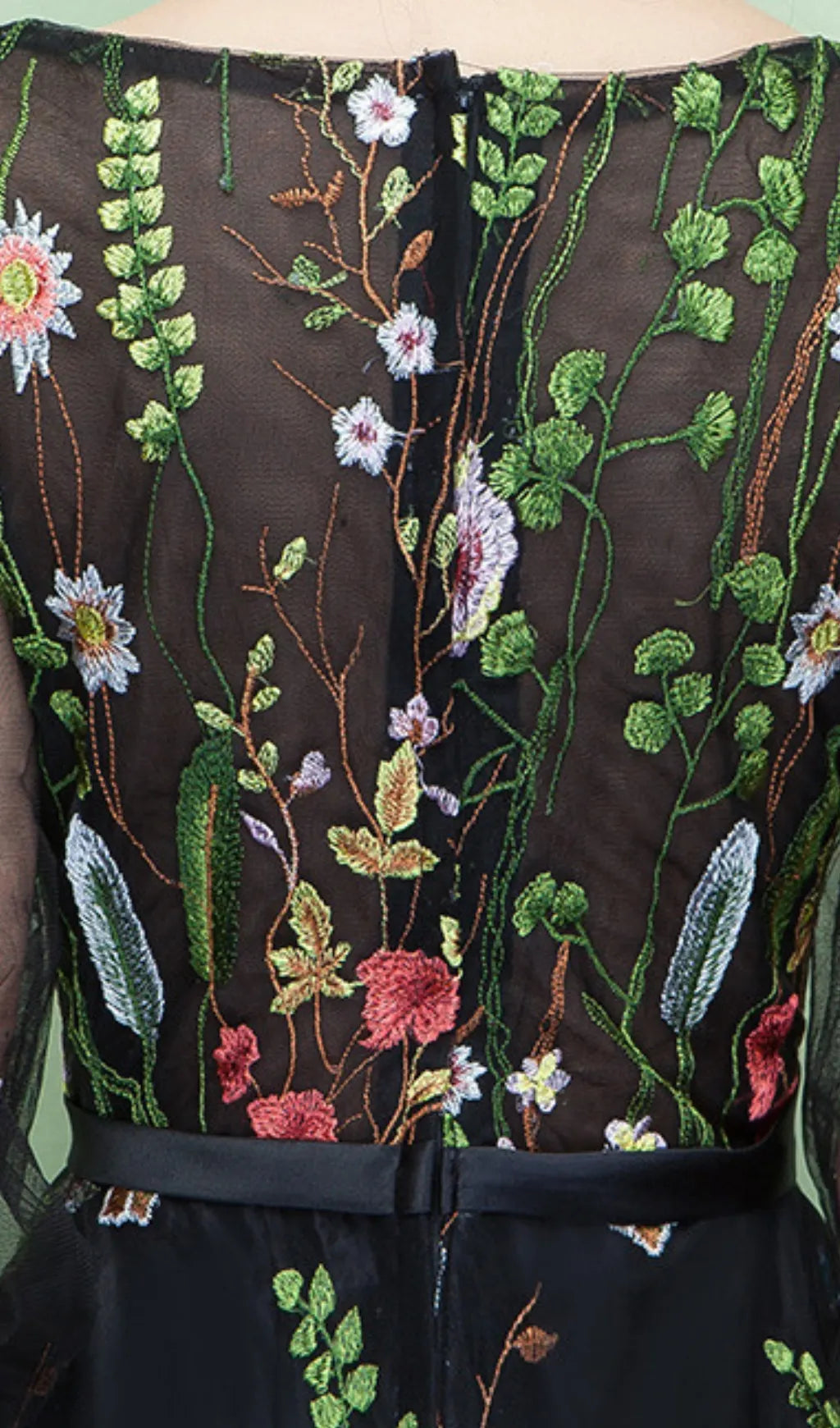 Dannell Black Flower Mesh Sleeve Maxi Dress Flowering Girl