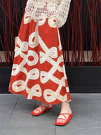Red A-Line Hand-Painted Printed Skirt Flowering Girl