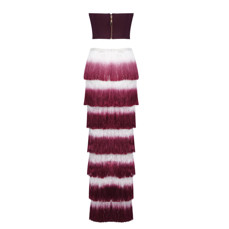 ashley Gradient Fringe Corset Two Piece Bandage Set Flowering Girl