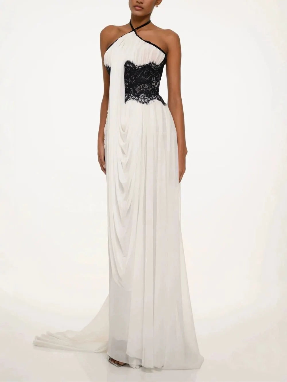Brittney White Halter Draped Maxi Dress