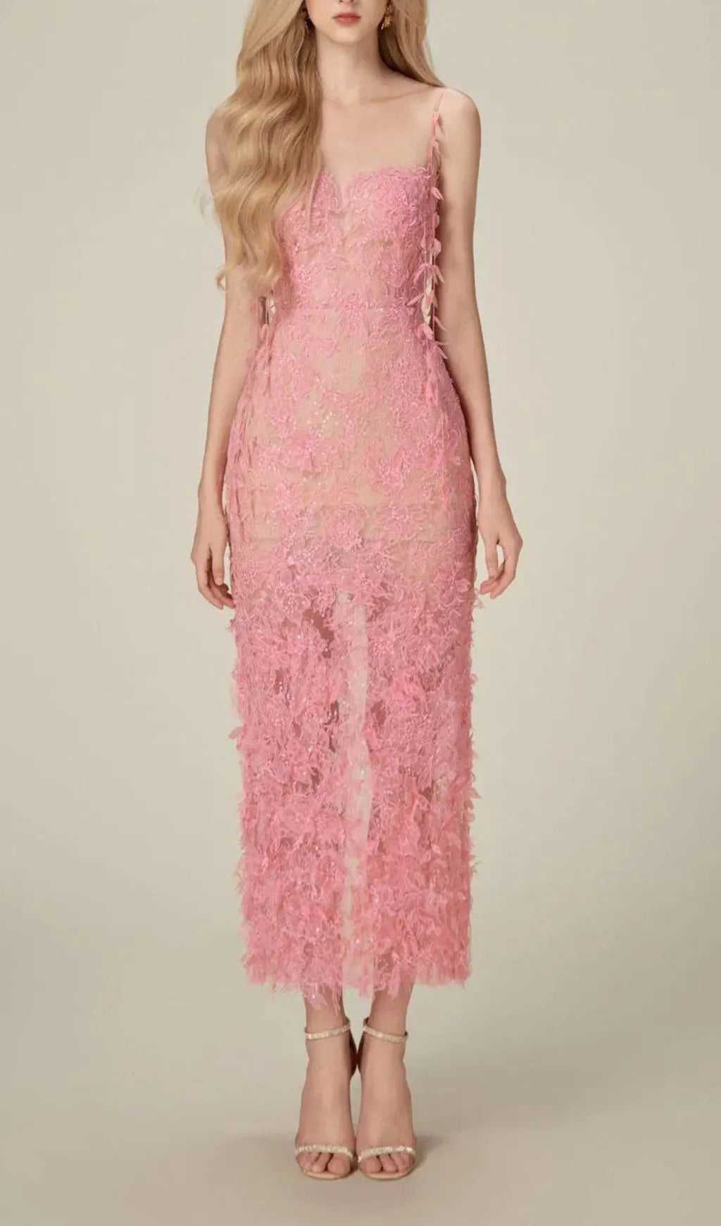 Argo Pink Bead Lace Pencil Dress Flowering Girl