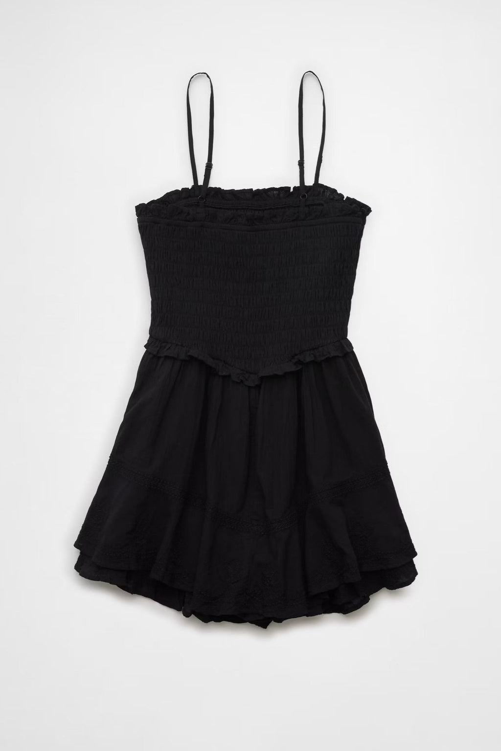 Ruffle Tiered Romper Mini Dress In Black Flowering Girl