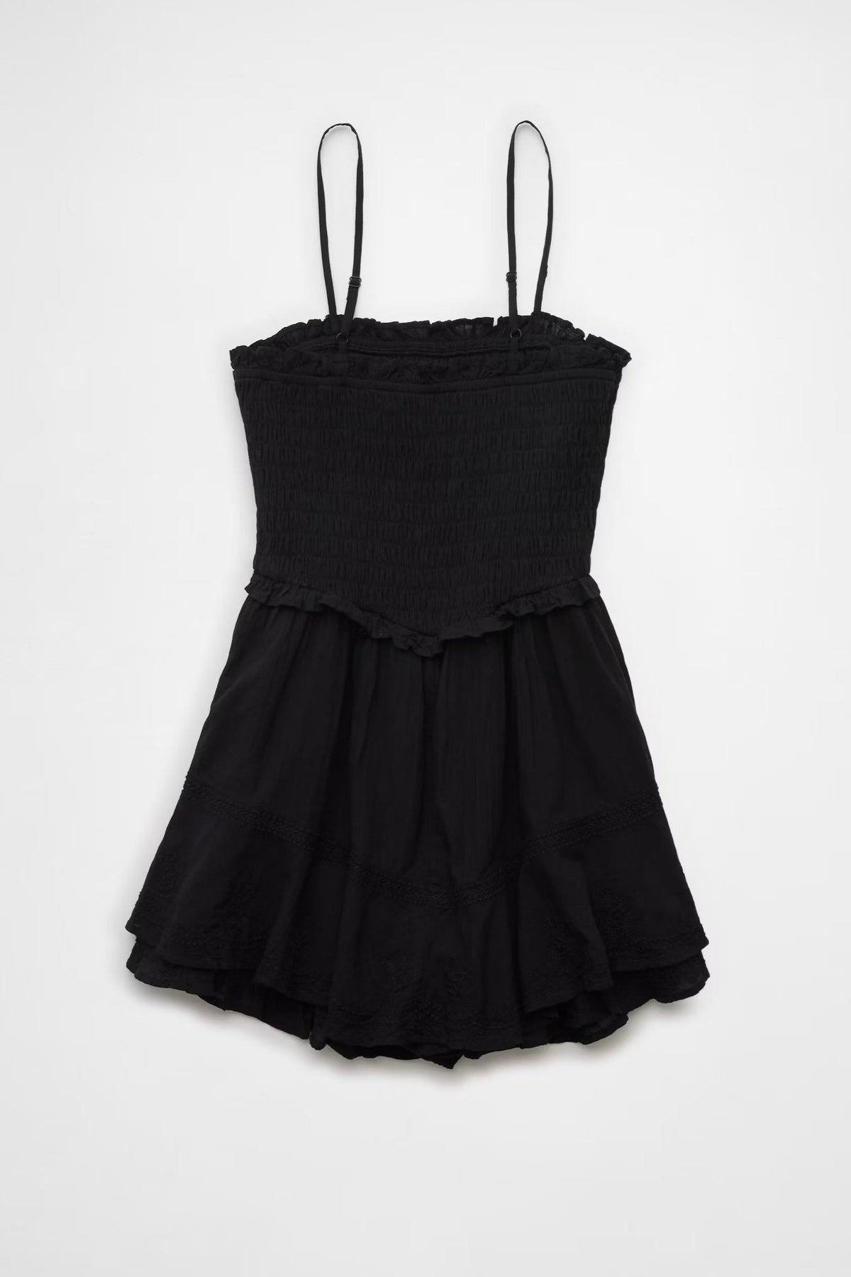 Ruffle Tiered Romper Mini Dress In Black Flowering Girl