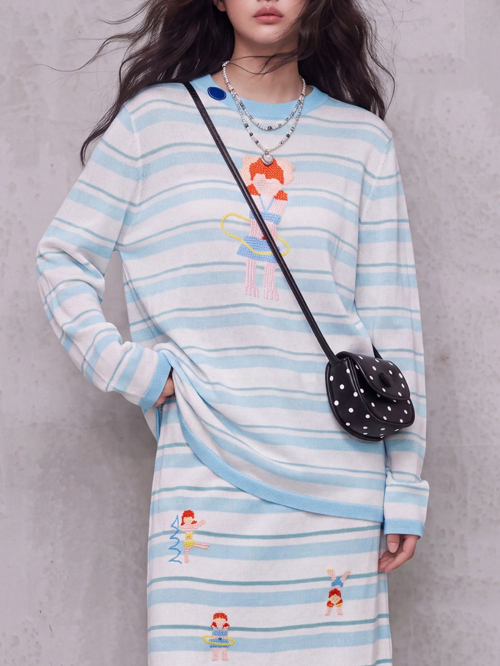Mirela Blue Stripe Knitted Two-Piece Set Flowering Girl