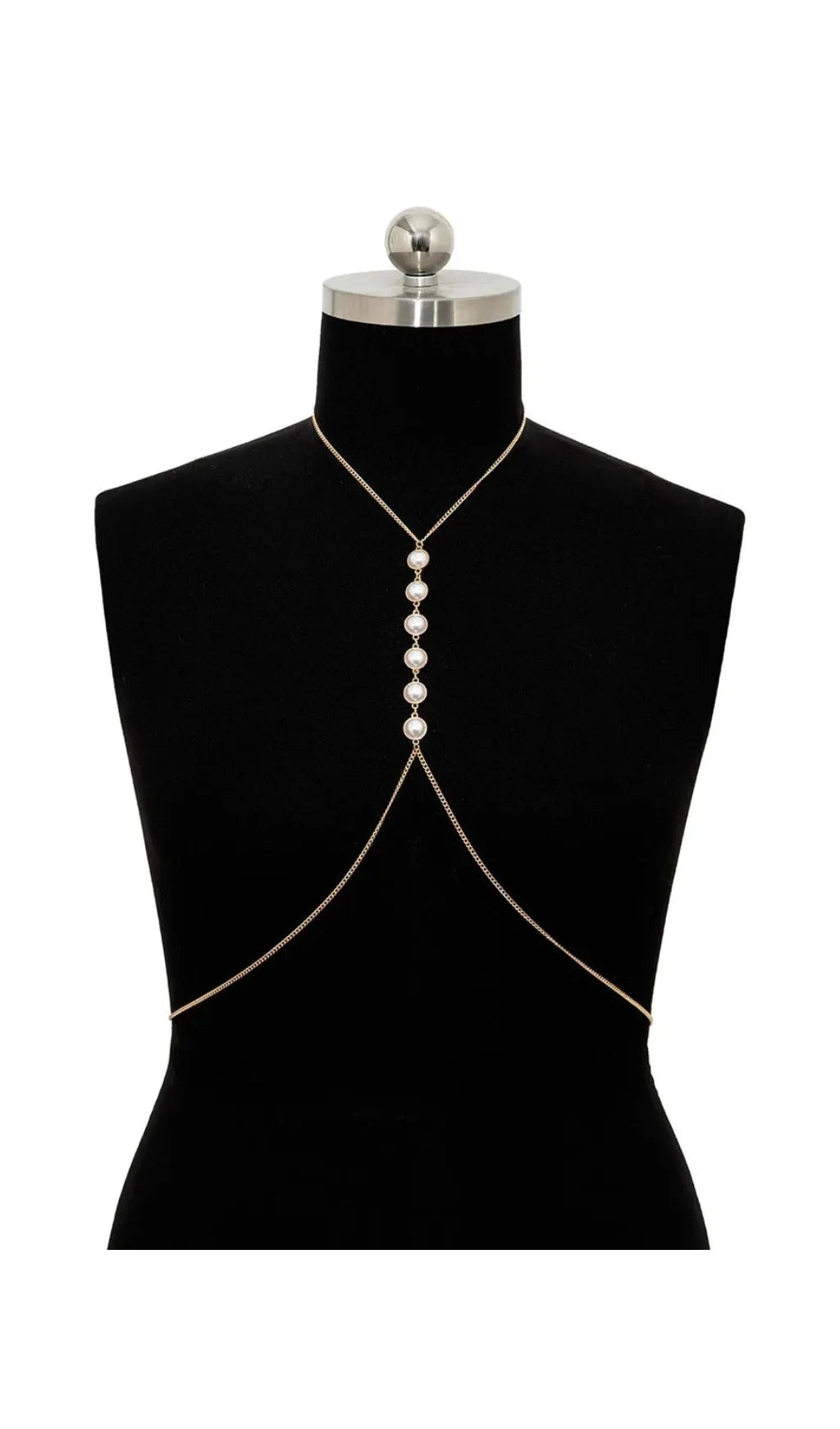 Pearl Crossover Chest Body Chain In Gold Flowering Girl