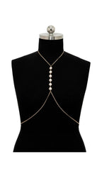 Pearl Crossover Chest Body Chain In Gold Flowering Girl