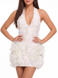 Ulvona V Neck Flower Mini Dress Flowering Girl