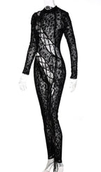 Lace Up Leopard Printed Mesh Jumpsuit Flowering Girl