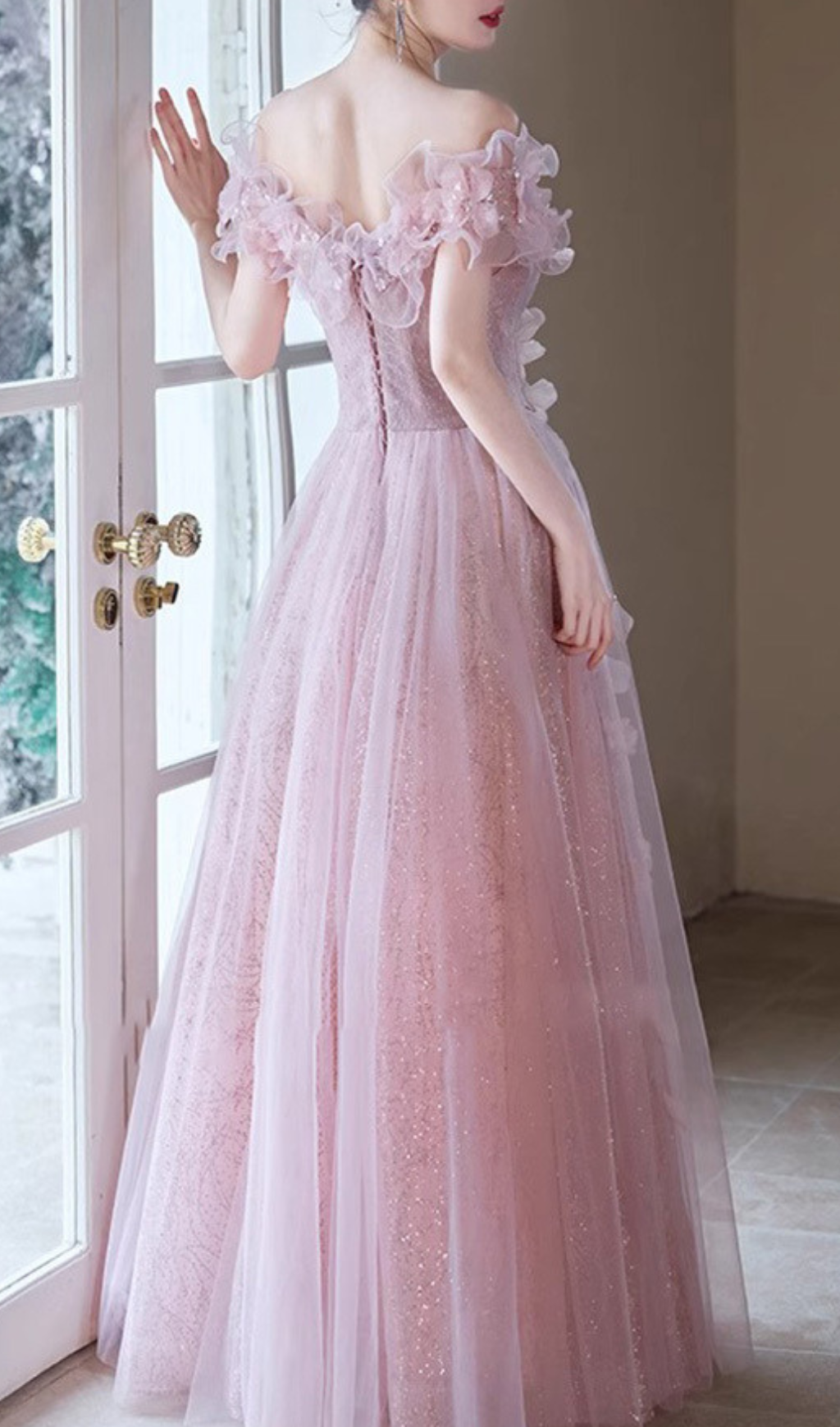 Hanne Pink Flower Off-Shoulder Maxi Dress Flowering Girl