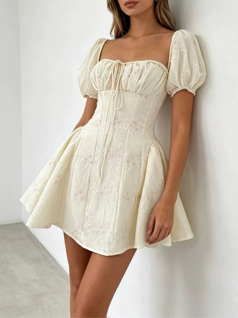 Madyson Floral Puff-Sleeve Mini Dress Flowering Girl