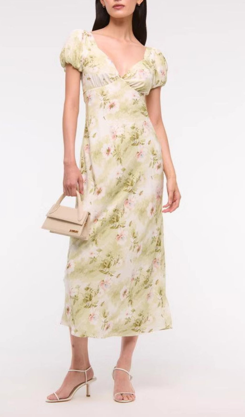 Eligio Floral Puff Sleeve Midi Dress Flowering Girl