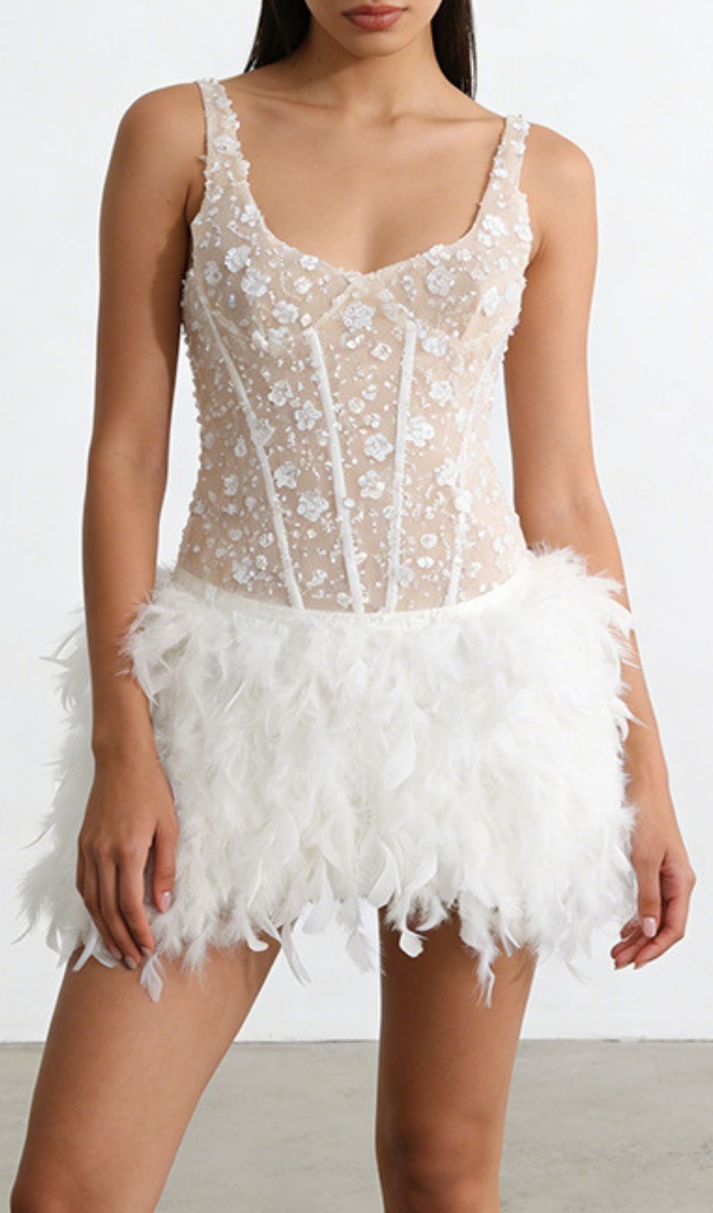 Kera Flower Sequin Feather Mini Dress Flowering Girl