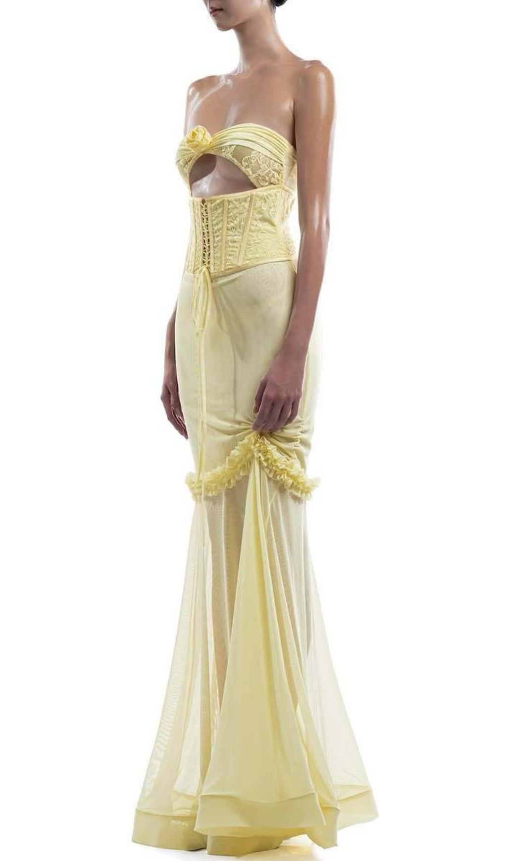 Evren Yellow Strapless Corset Maxi Dress Flowering Girl