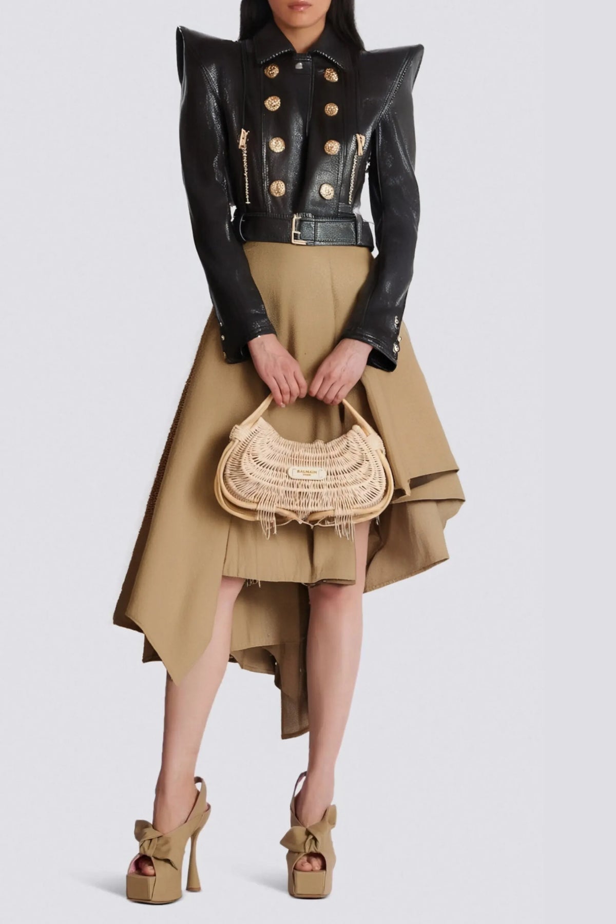Perfecto Cropped Leather Jacket In Black Flowering Girl