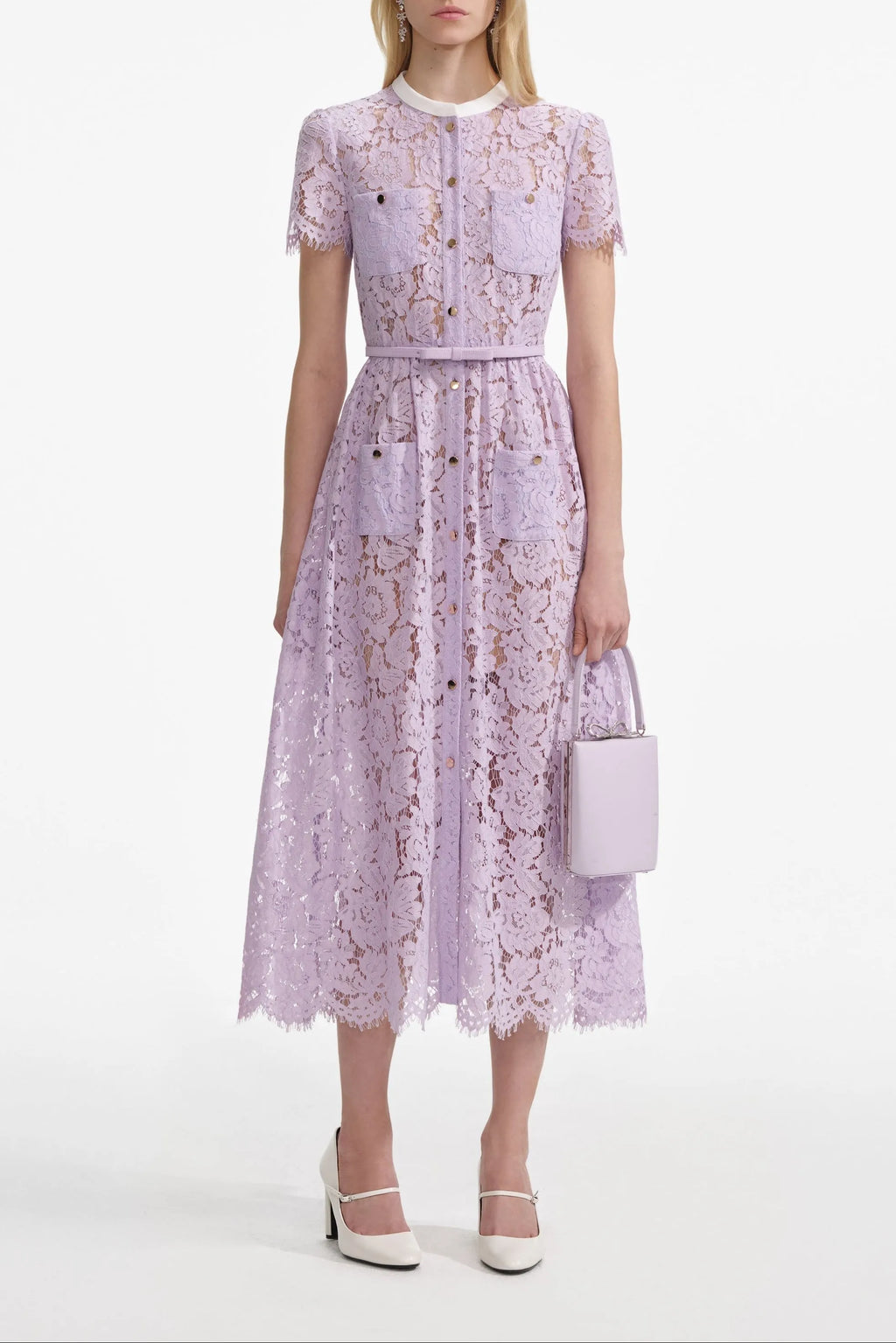 Lilac Lace Button Front Midi Dress Flowering Girl