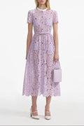 Lilac Lace Button Front Midi Dress Flowering Girl
