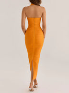 Orange Halter Midi Bandage Dress Flowering Girl