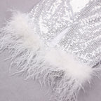 Sequin Feather Midi Dress In White Flowering Girl