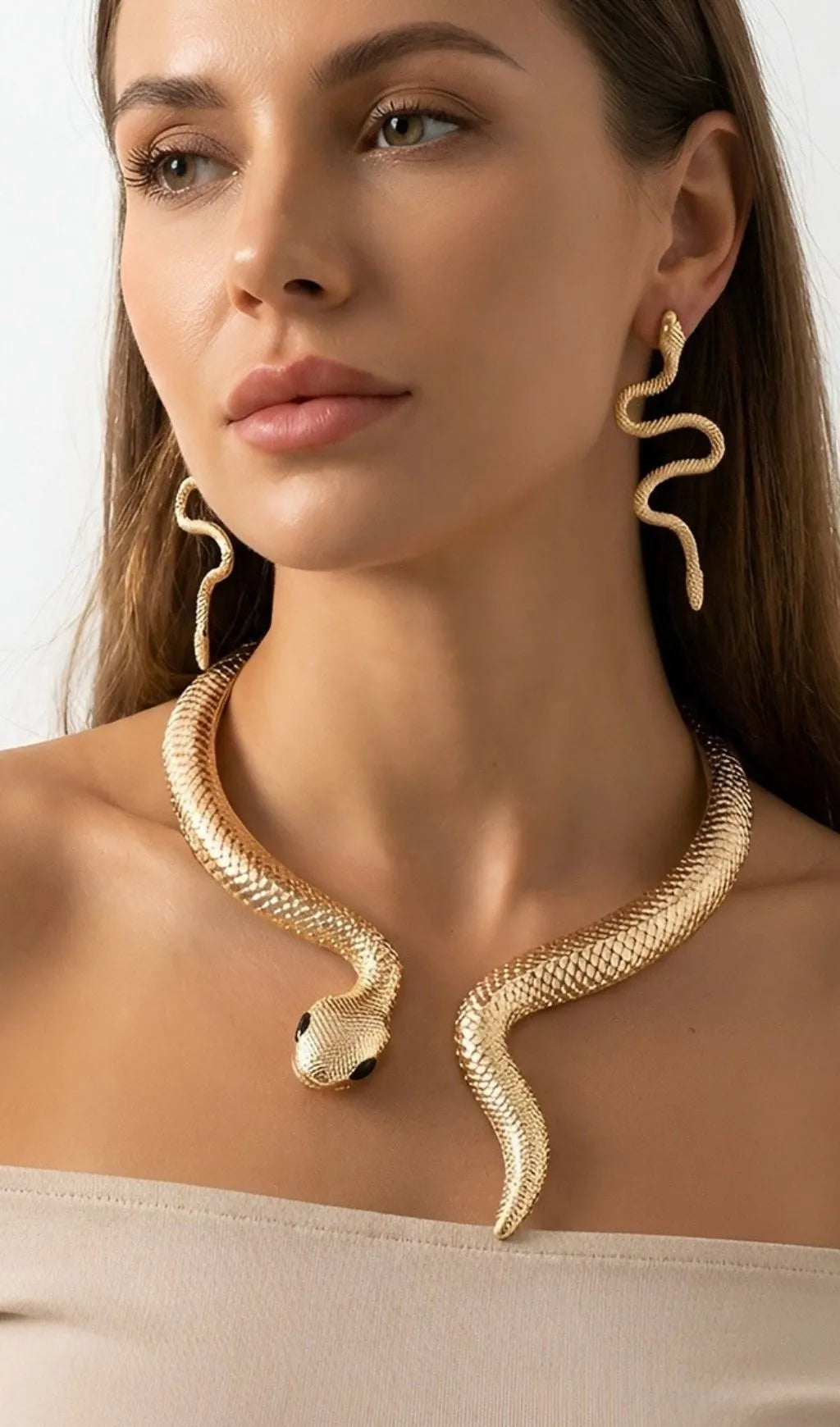 Oexara Gold Snake Rhinestone Choker & Earrings Flowering Girl