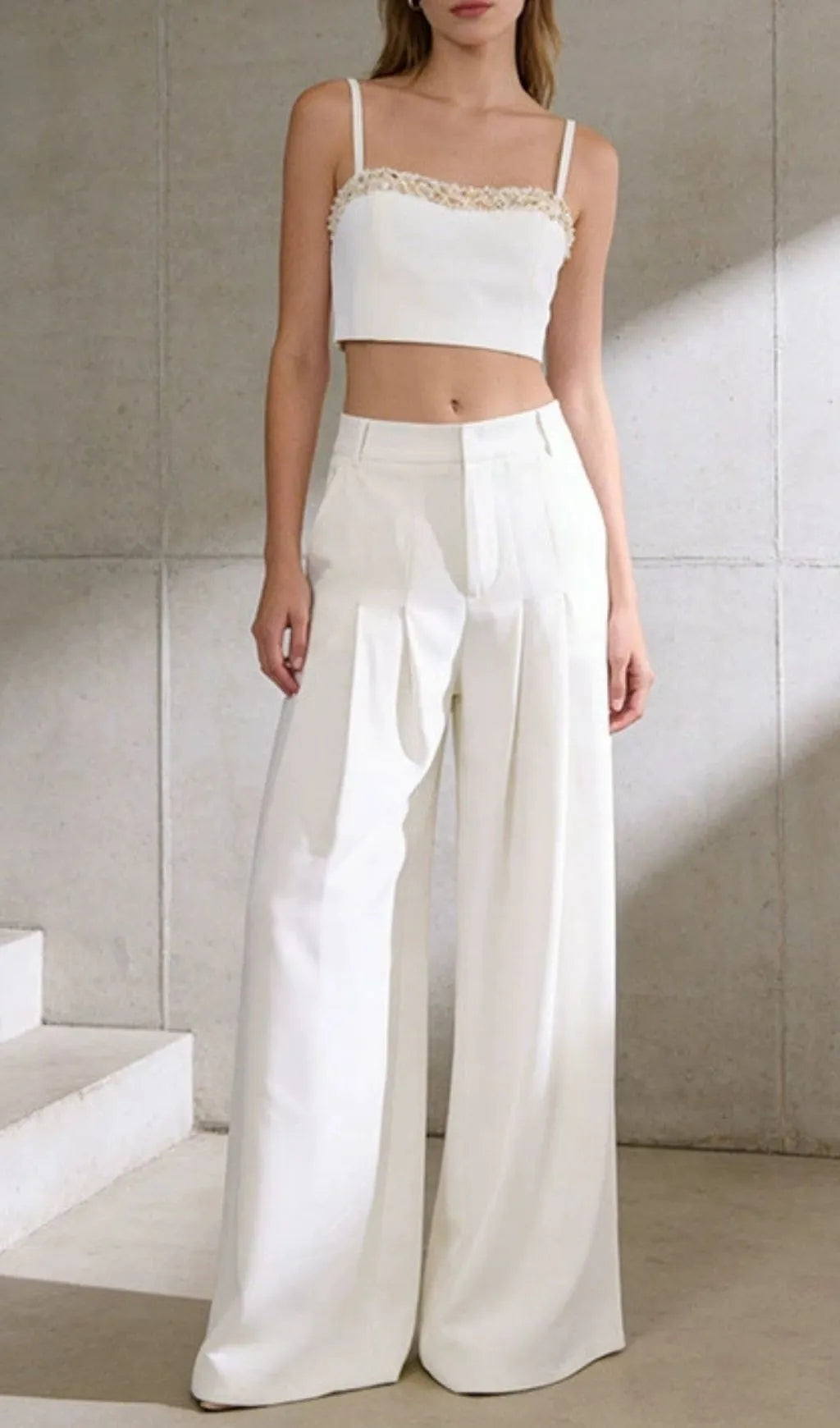 Doruk White Embellished Two-Piece Set Flowering Girl