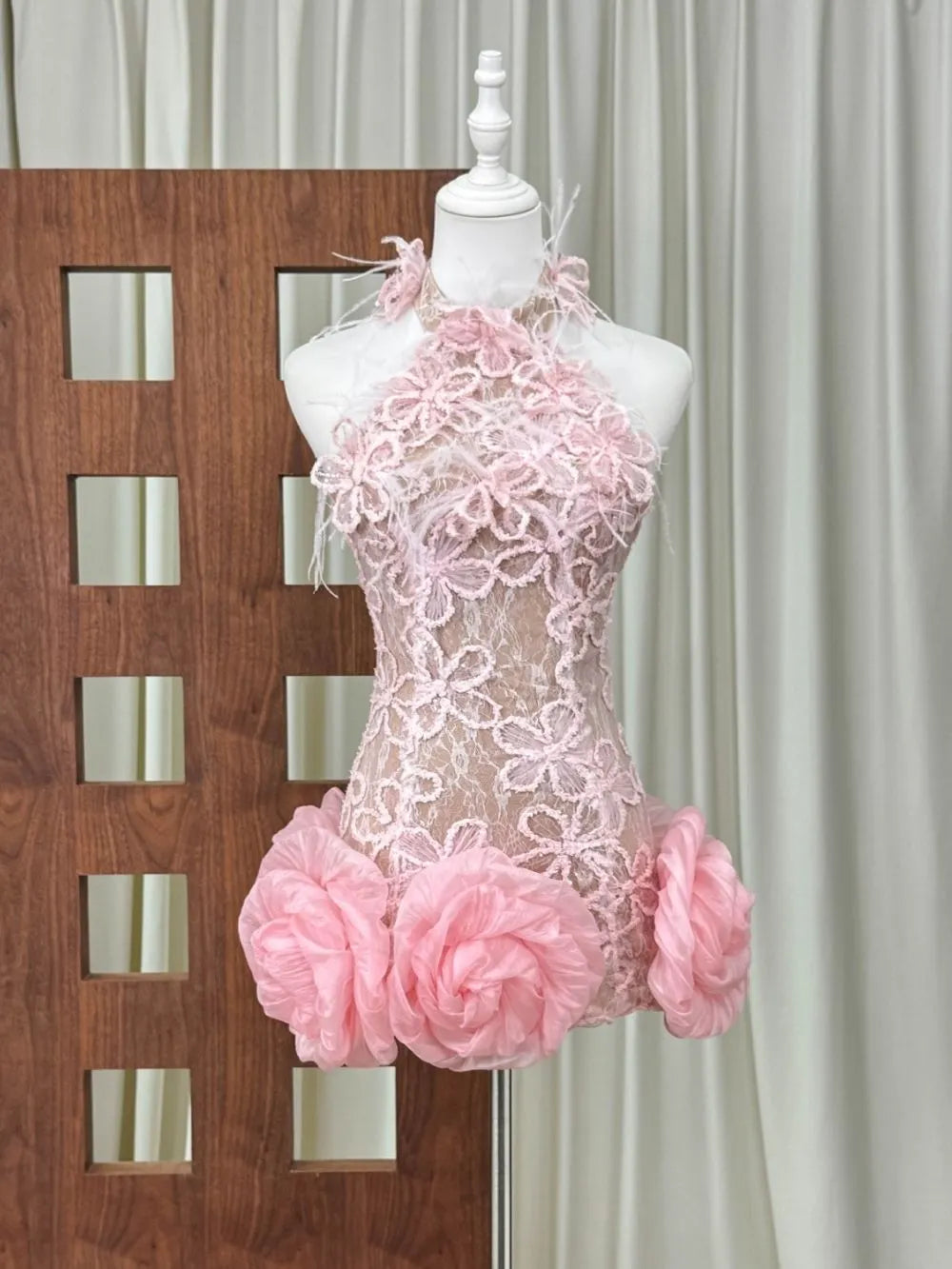 Mars Halter Flower Lace Mini Dress Flowering Girl