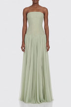 Strapless Corset Pleated Chiffon Maxi Gown Flowering Girl