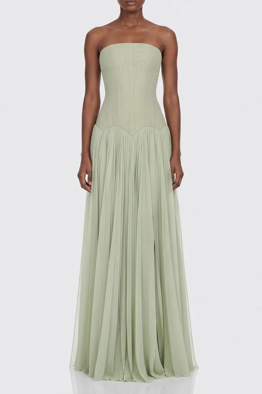 Strapless Corset Pleated Chiffon Maxi Gown Flowering Girl