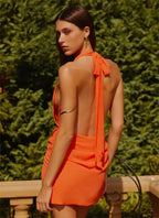 Orange Beach Halter Neck Mini Dress Flowering Girl