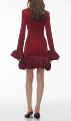 Tabitha Long Sleeve Midi Dress With Ruffled Trim - Burgundy Flowering Girl